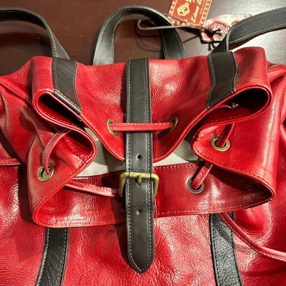 Genuine Italian Leather Backpack - Red - Unisex - Picture 3 of 16